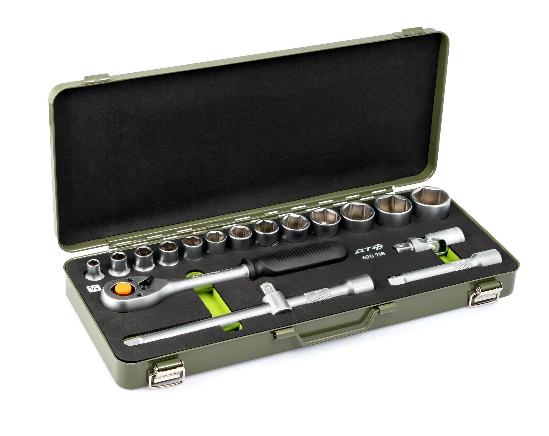 Набор головок и принадлежностей 1/2" в металлическом кейсе, 18 предметов