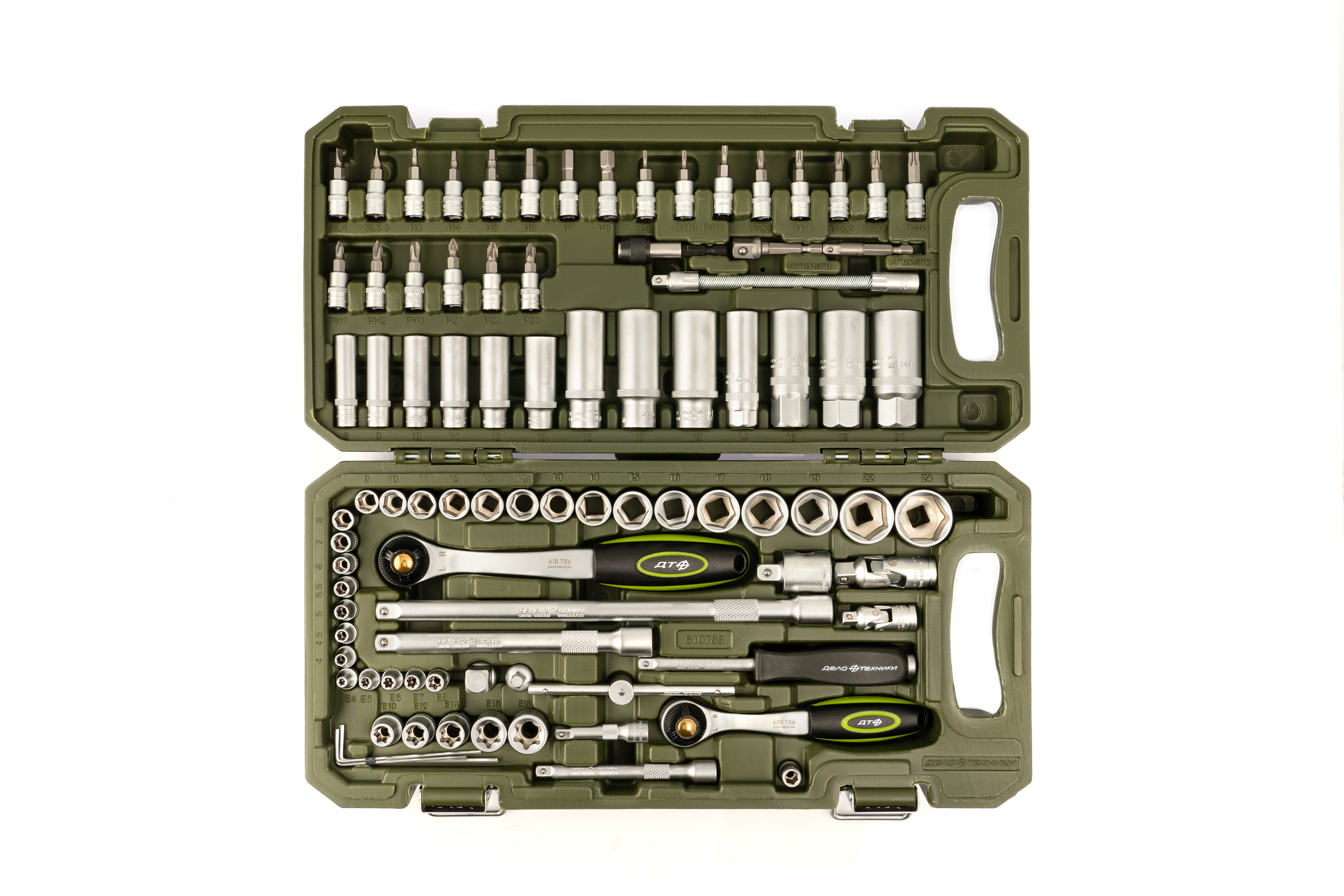 Набор головок и принадлежностей 1/4", 3/8", 88 предметов